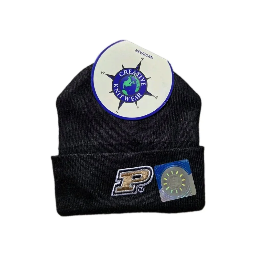 NWT Creative Knitwear Purdue Boilermakers Black Newborn Knit Beanie Hat NCAA